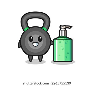 cute kettleball cartoon with hand sanitizer , cute style design for t shirt, sticker, logo element