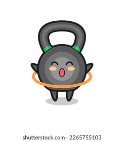 cute kettleball cartoon is playing hula hoop , cute style design for t shirt, sticker, logo element