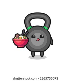 cute kettleball character eating noodles , cute style design for t shirt, sticker, logo element