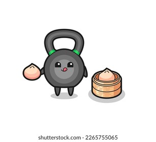 cute kettleball character eating steamed buns , cute style design for t shirt, sticker, logo element