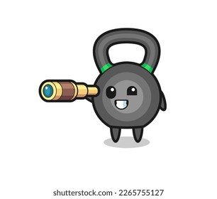 cute kettleball character is holding an old telescope , cute style design for t shirt, sticker, logo element