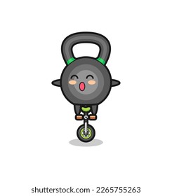 The cute kettleball character is riding a circus bike , cute style design for t shirt, sticker, logo element