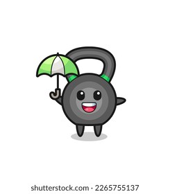 cute kettleball illustration holding an umbrella , cute style design for t shirt, sticker, logo element