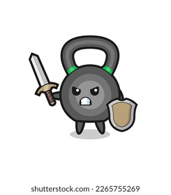 cute kettleball soldier fighting with sword and shield , cute style design for t shirt, sticker, logo element
