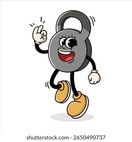 Cute Kettlebell Cartoon Character Doing OK Hand Sign