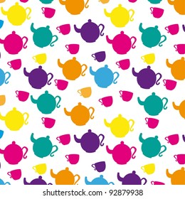 cute kettles and cups over white background. vector illustration