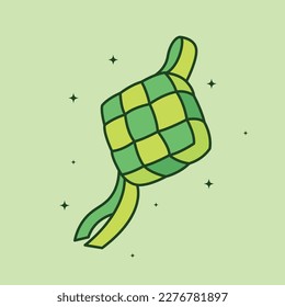 cute ketupat cartoon icon vector illustration. Ramadan and Eid Fitr Vector Illustration with Cartoon Style .Ramadan Food Icon Concept. Vector flat outline icon