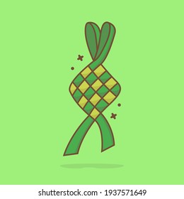 Cute Ketupat Cartoon Vector Icon Illustration. Ramadan Food Icon Concept Isolated Premium Vector. 