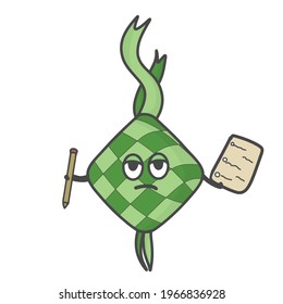 Cute Ketupat Character Flat Cartoon Vector Template Design Illustration