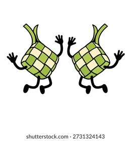 Cute Ketupat Characters High Five Vector Illustration