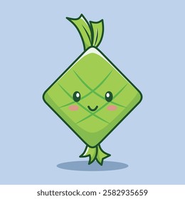 Cute ketupat food character laughing happily