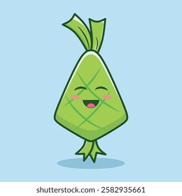 Cute ketupat food character laughing happily