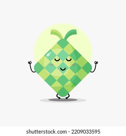 cute ketupat food character meditating in yoga pose