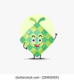 cute ketupat food character waving