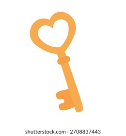 Cute key with heart shape top, simple flat illustration perfect for romantic cards and sweet designs.