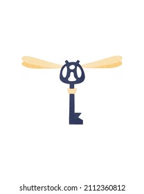 Cute key with wings hand drawn for decorative design. Vector trendy print.
