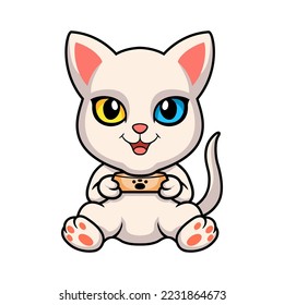 Cute khao manee cat cartoon holding food bowl