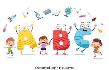 cute kid alphabet vector set