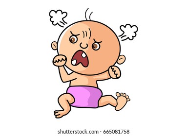 Cute Kid angry. vector Illustration. Isolated on white background.