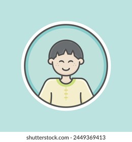 Cute kid asian boy circular avatar illustration with black hair and happy face.
Yellow sweater, blue background, iconic style, vector line, flat, cartoon.
Isolated 100% fully resizable.