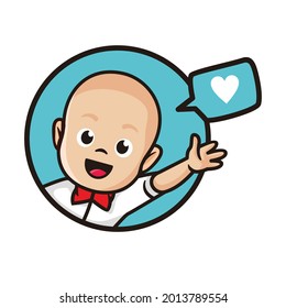 Cute kid baby elegant suit symbol logo cartoon style line art illustration design vector