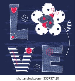 Cute kid background with letters and ladybug for baby shower, greeting card, t-shirt design