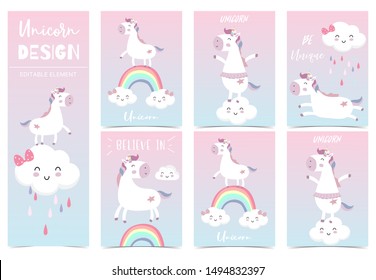 Cute kid background with unicorn,rainbow,pink,cloud for birthday invitation