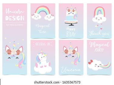 Cute Kid Background With Unicorn,rainbow,pink,cloud For Birthday Invitation