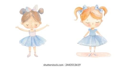 cute kid ballerina watercolor vector illustration 