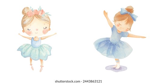 cute kid ballerina watercolor vector illustration 