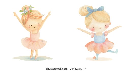 cute kid ballerina watercolor vector illustration 