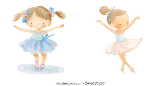 cute kid ballerina watercolor vector illustration 