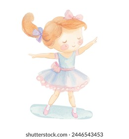 cute kid ballerina watercolor vector illustration 