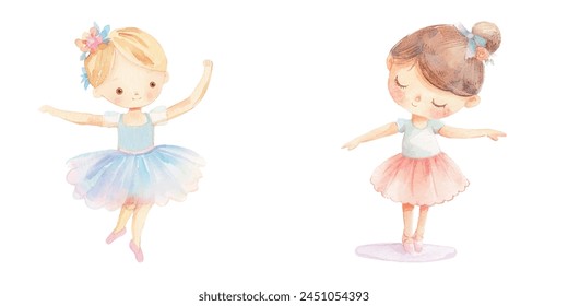 cute kid ballerina watercolor vector illustration 