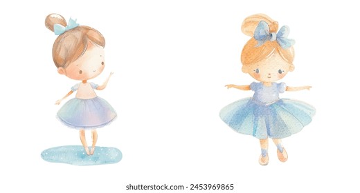 cute kid ballerina watercolor vector illustration 