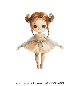 cute kid ballet dancer vector illustration in watercolour style