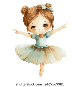 cute kid ballet dancer vector illustration in watercolor style