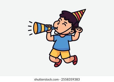 Cute kid blowing trumpet illustration