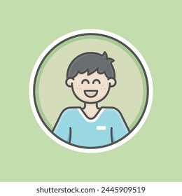 Cute kid boy circular avatar illustration with white skin, black hair and delighted face.
Blue t-shirt, green background, iconic style, vector line, flat, cartoon.
Isolated 100% fully resizable.