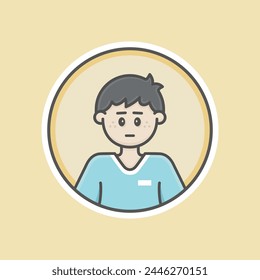 Cute kid boy circular avatar illustration with white skin, black hair and disappointed face.
Blue t-shirt, yellow background, iconic style, vector line, flat, cartoon.
Isolated 100% fully resizable.