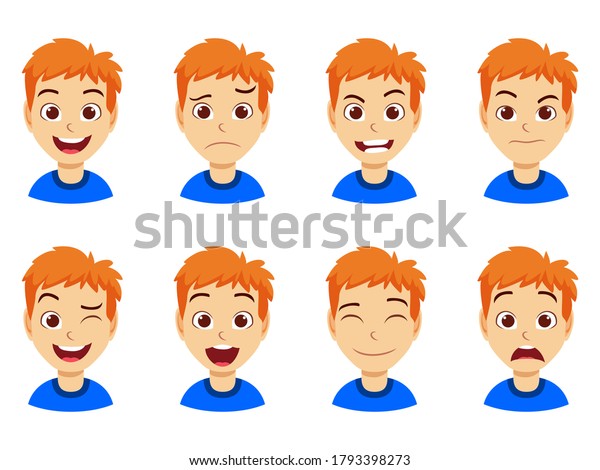 Cute Kid Boy Different Facial Expression Stock Vector (Royalty Free ...