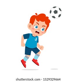 cute kid boy play soccer as striker