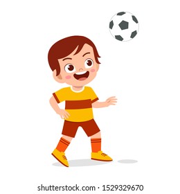 cute kid boy play soccer as striker