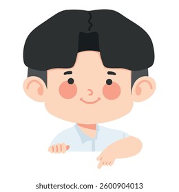 Cute Kid boy points down cartoon