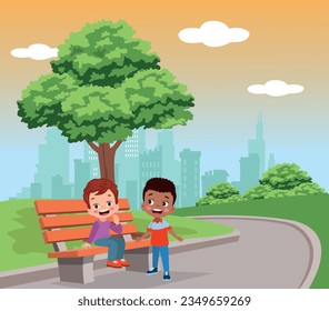 cute kid boy sitting on bench