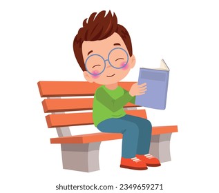 cute kid boy sitting on bench