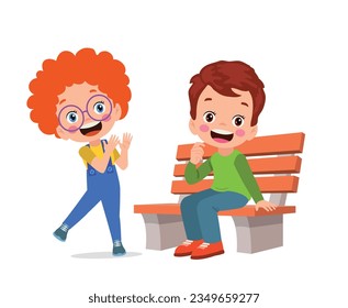 cute kid boy sitting on bench