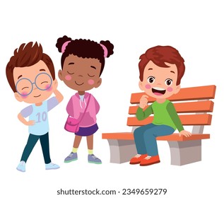 cute kid boy sitting on bench