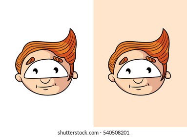 Cute kid boy smiling face . Vector illustration