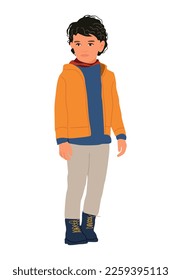 Cute Kid boy vector realistic illustration. Adorable Child in modern clothing.